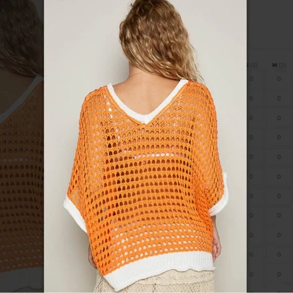 POL Dreamsicle Open Weave Crochet Peace Sign Sweater Size Small - Picture 7 of 14